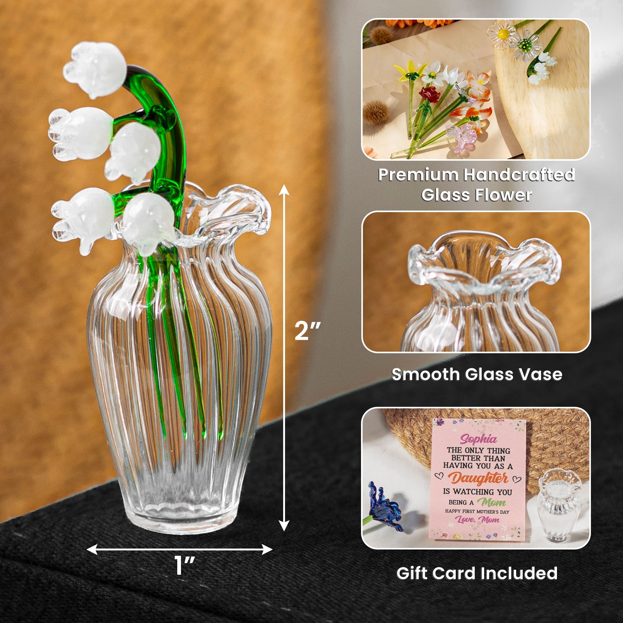 Mother's Day Gifts, Gift For Daughter Granddaughter Sister Gift For New Mom - Personalized Glass Flowers