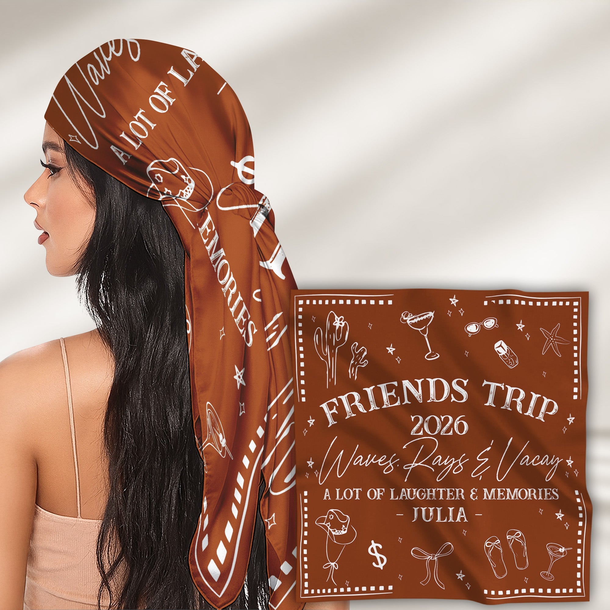 Girls Trip, Besties Trip - Summer Vacation, Bandanas, Scarves Wedding Bachelorette Party - Personalized Scarf