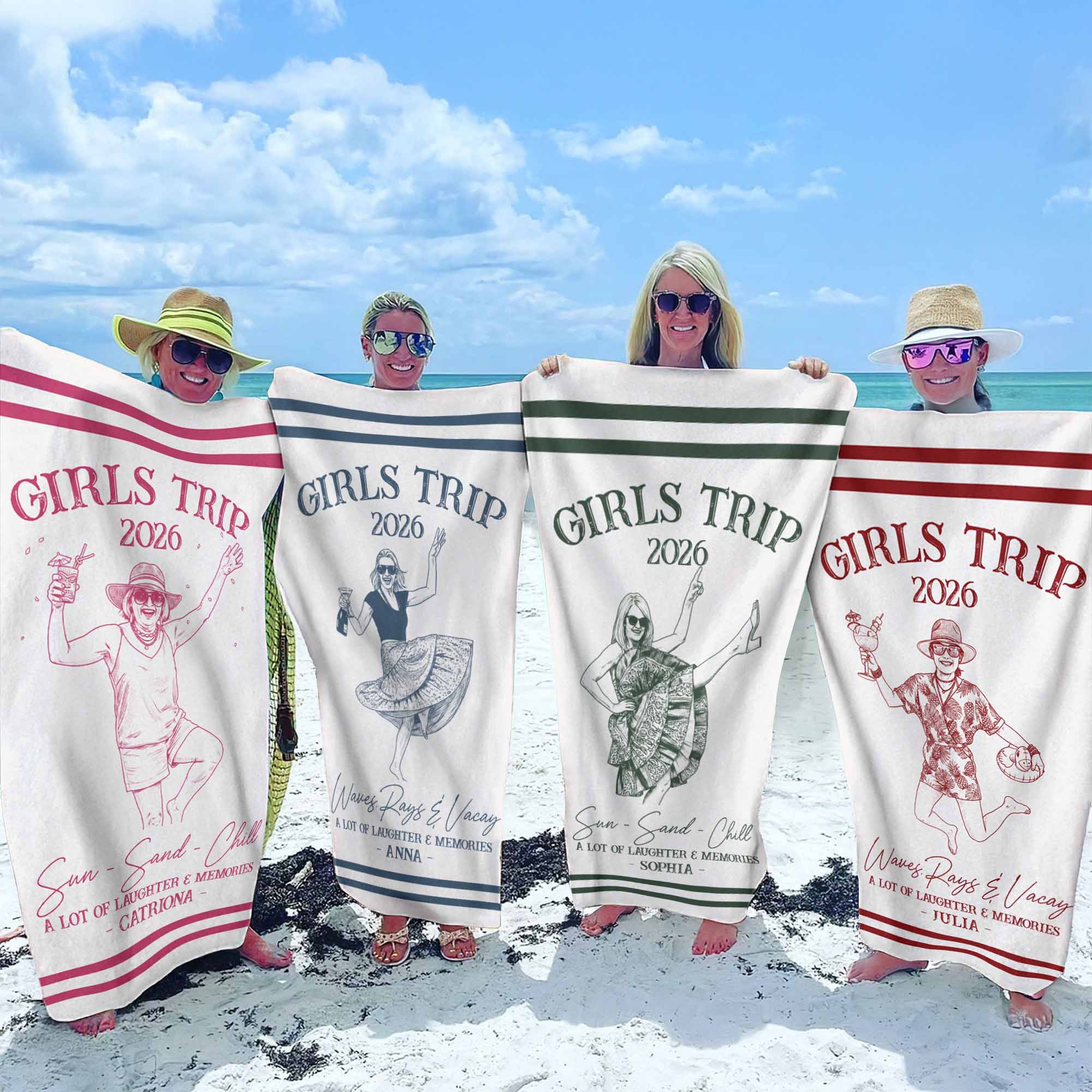 Girls Trip Custom Photo Beach Vacation - Personalized Beach Towel