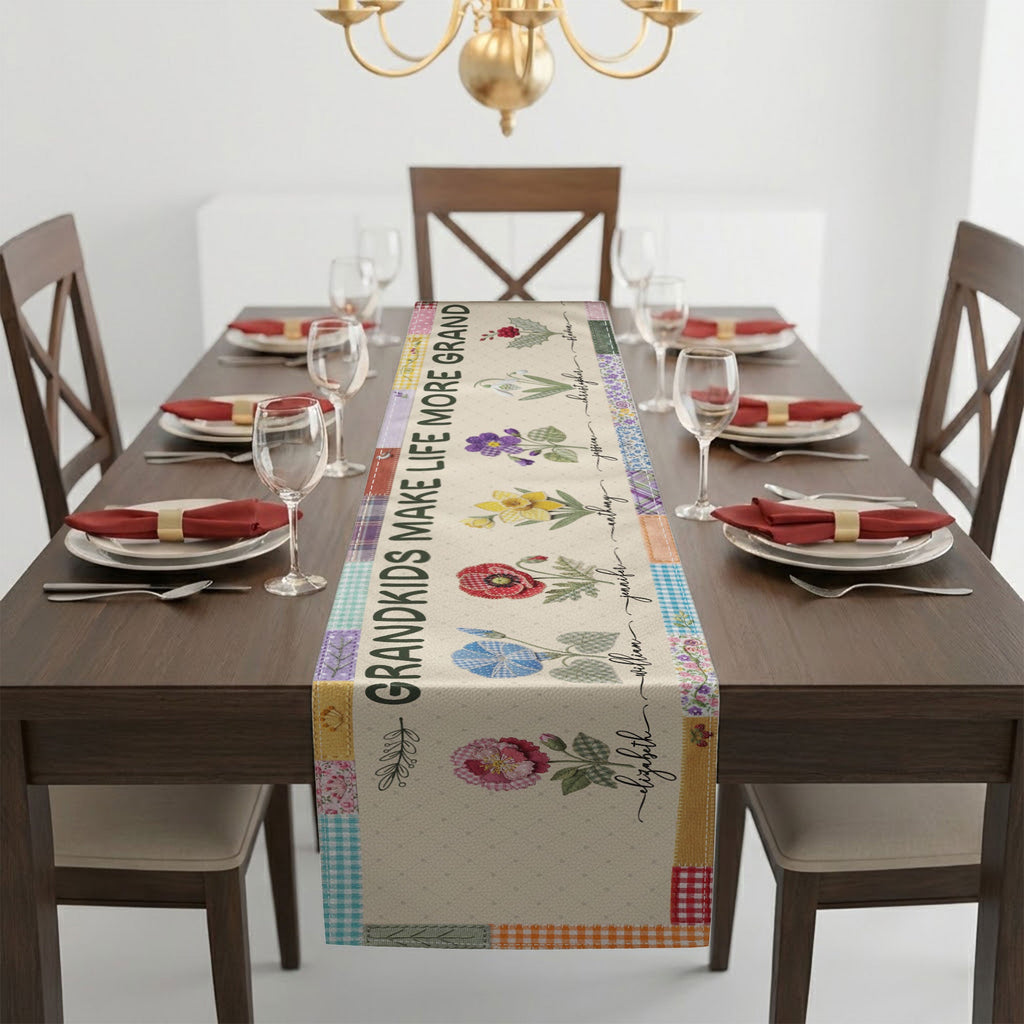Mother's Day Gifts, Father's Day Gifts, Grandkids Make Life More Grand - Personalized Table Runner