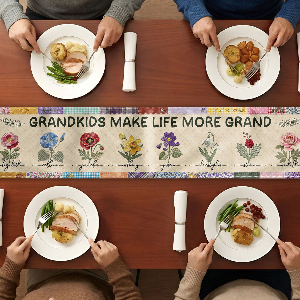 Mother's Day Gifts, Father's Day Gifts, Grandkids Make Life More Grand - Personalized Table Runner