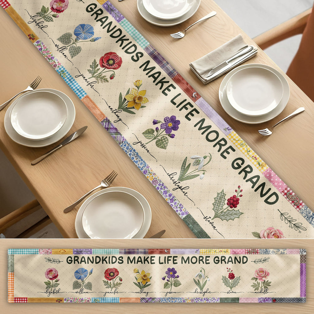 Mother's Day Gifts, Father's Day Gifts, Grandkids Make Life More Grand - Personalized Table Runner