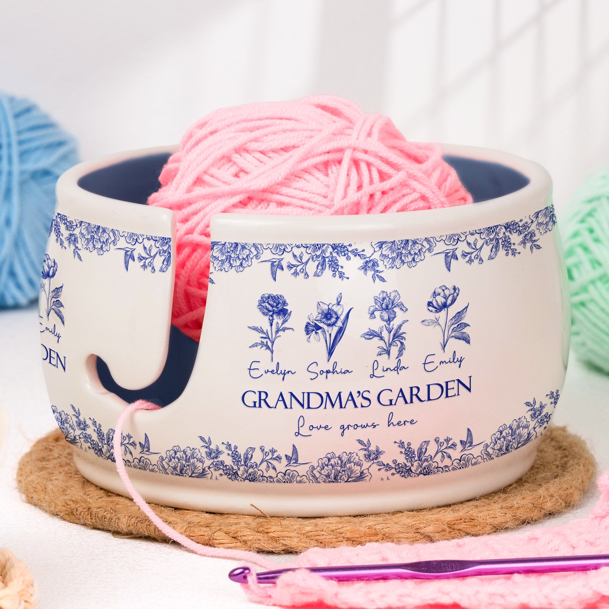 Mother's Day Gifts, Grandma's Garden Custom Birth Flower  - Personalized Yarn Bowl