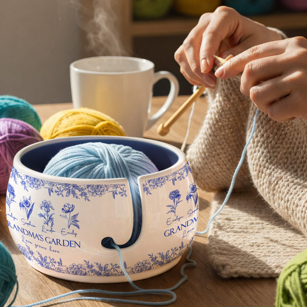 Mother's Day Gifts, Grandma's Garden Custom Birth Flower  - Personalized Yarn Bowl