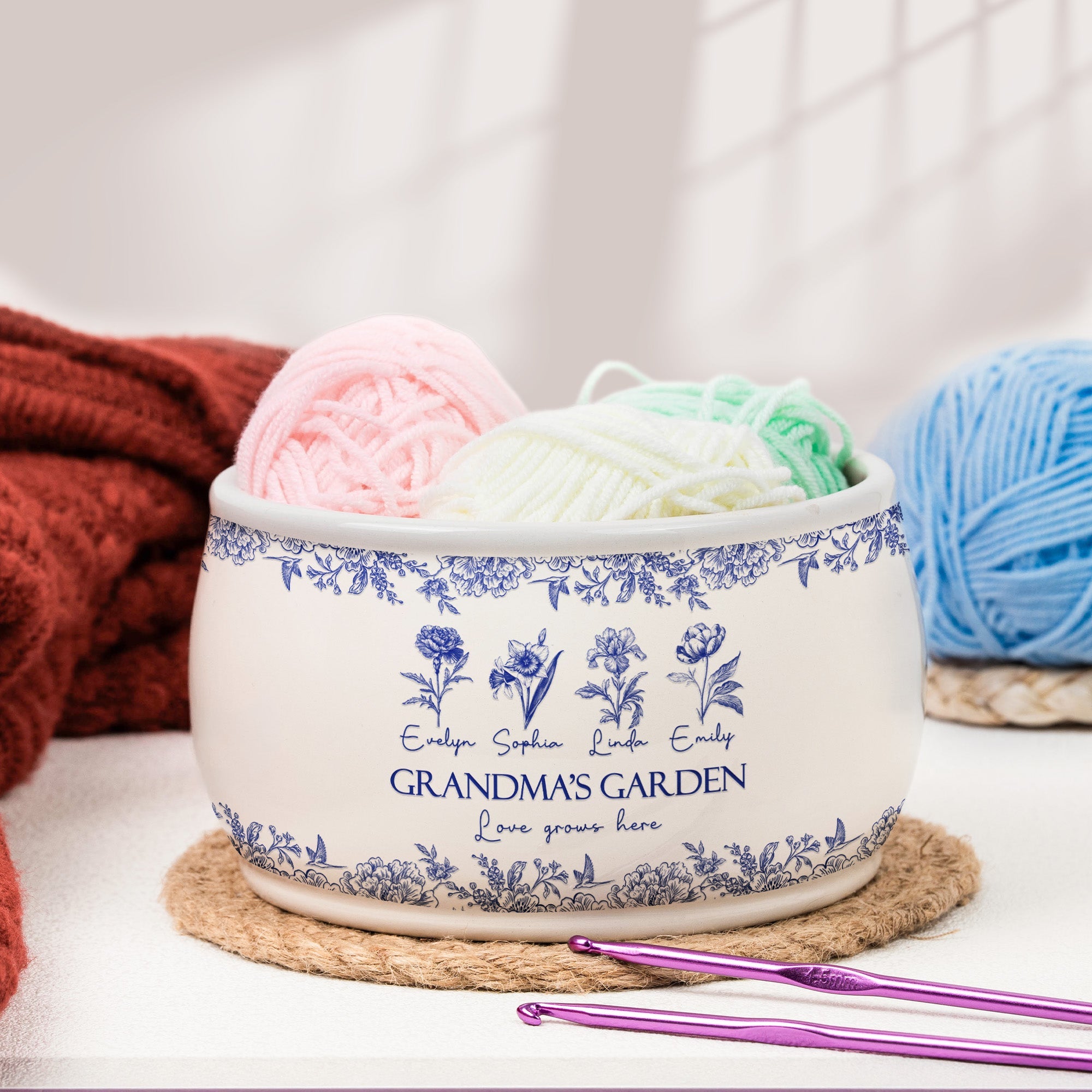 Mother's Day Gifts, Grandma's Garden Custom Birth Flower  - Personalized Yarn Bowl