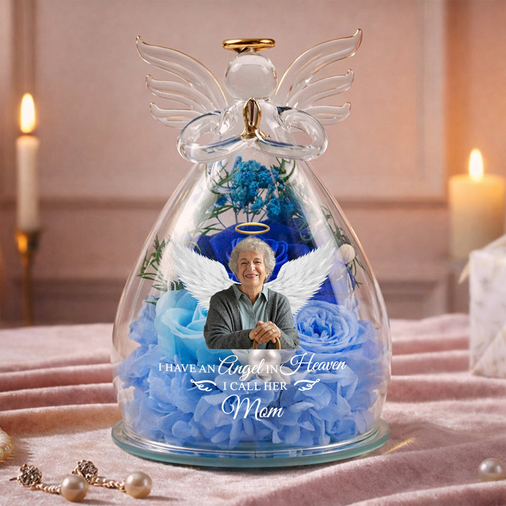 I Have An Angel In Heaven And I Call Her Mom - Personalized Flower In Glass Angel Figurines