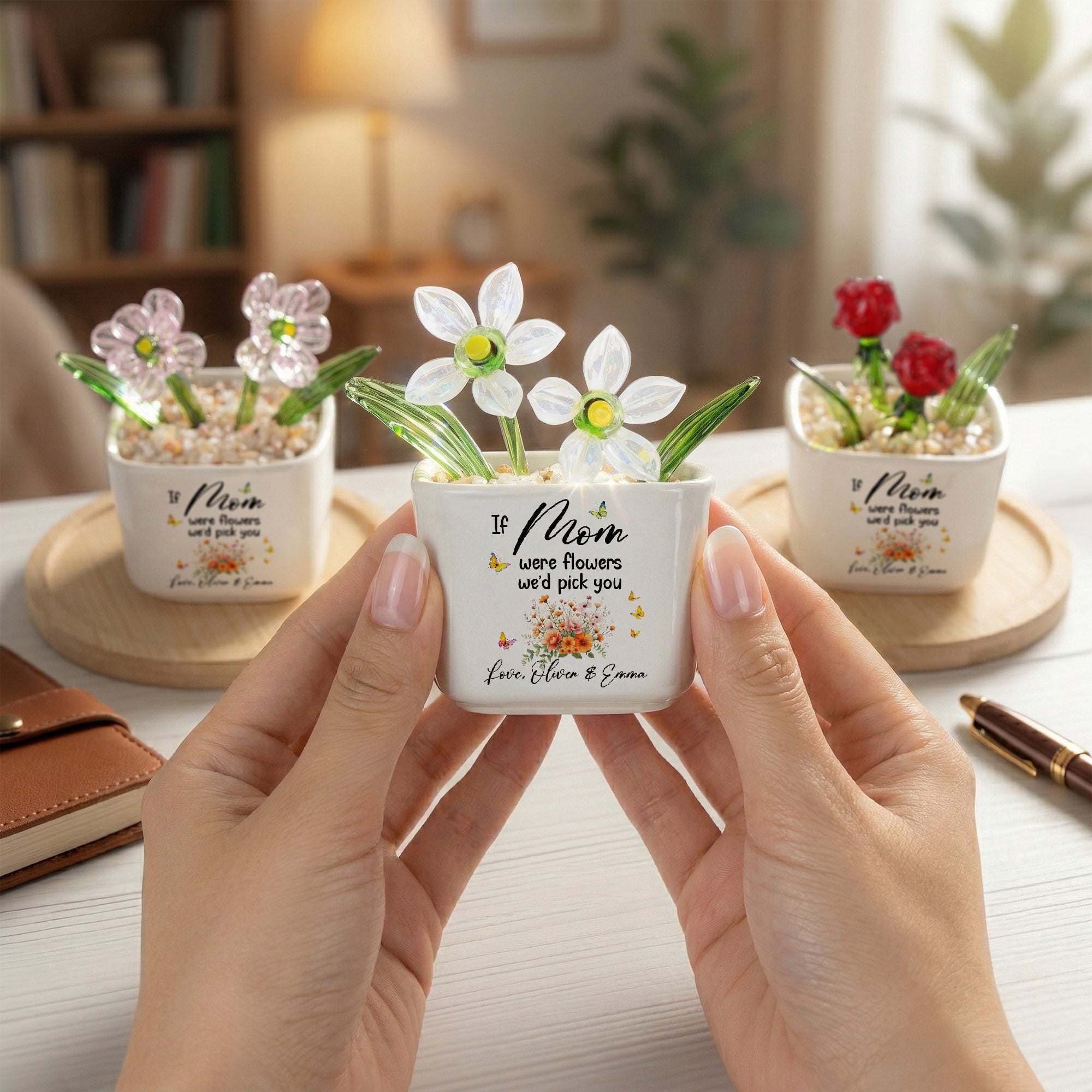 Mother's Day Gifts, If Mom Were Flowers We’d Pick You - Custom Mom's Glass Birth Flower - Personalized Plant Pot