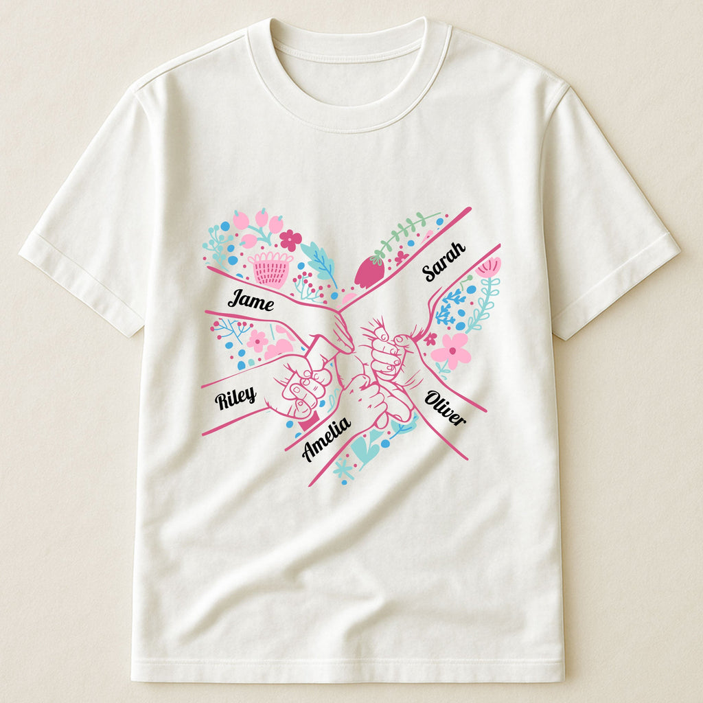 Mother's Day Gifts, Mom Holding Hands Floral Shirt Gift For Mom, Wife, Grandma - Personalized Shirt