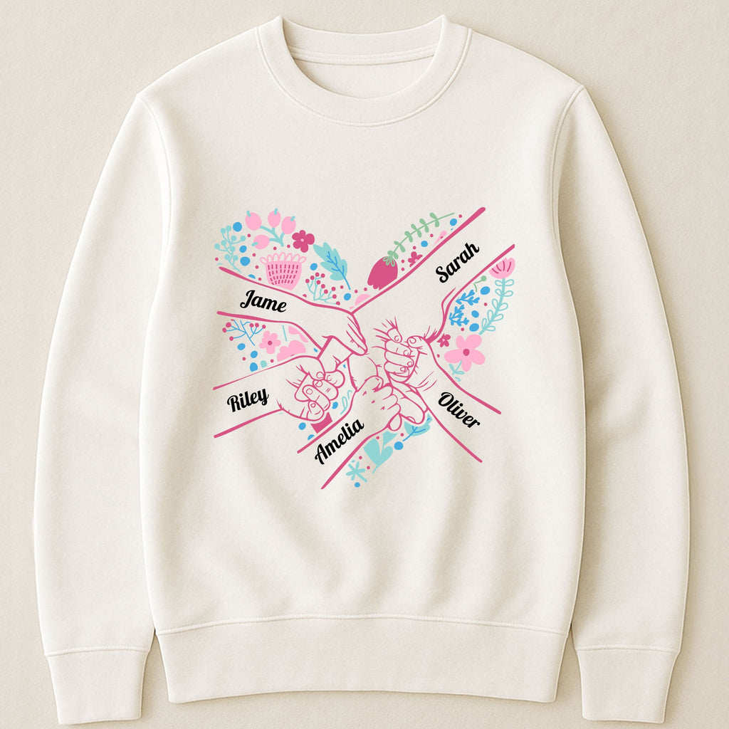 Mother's Day Gifts, Mom Holding Hands Floral Shirt Gift For Mom, Wife, Grandma - Personalized Shirt