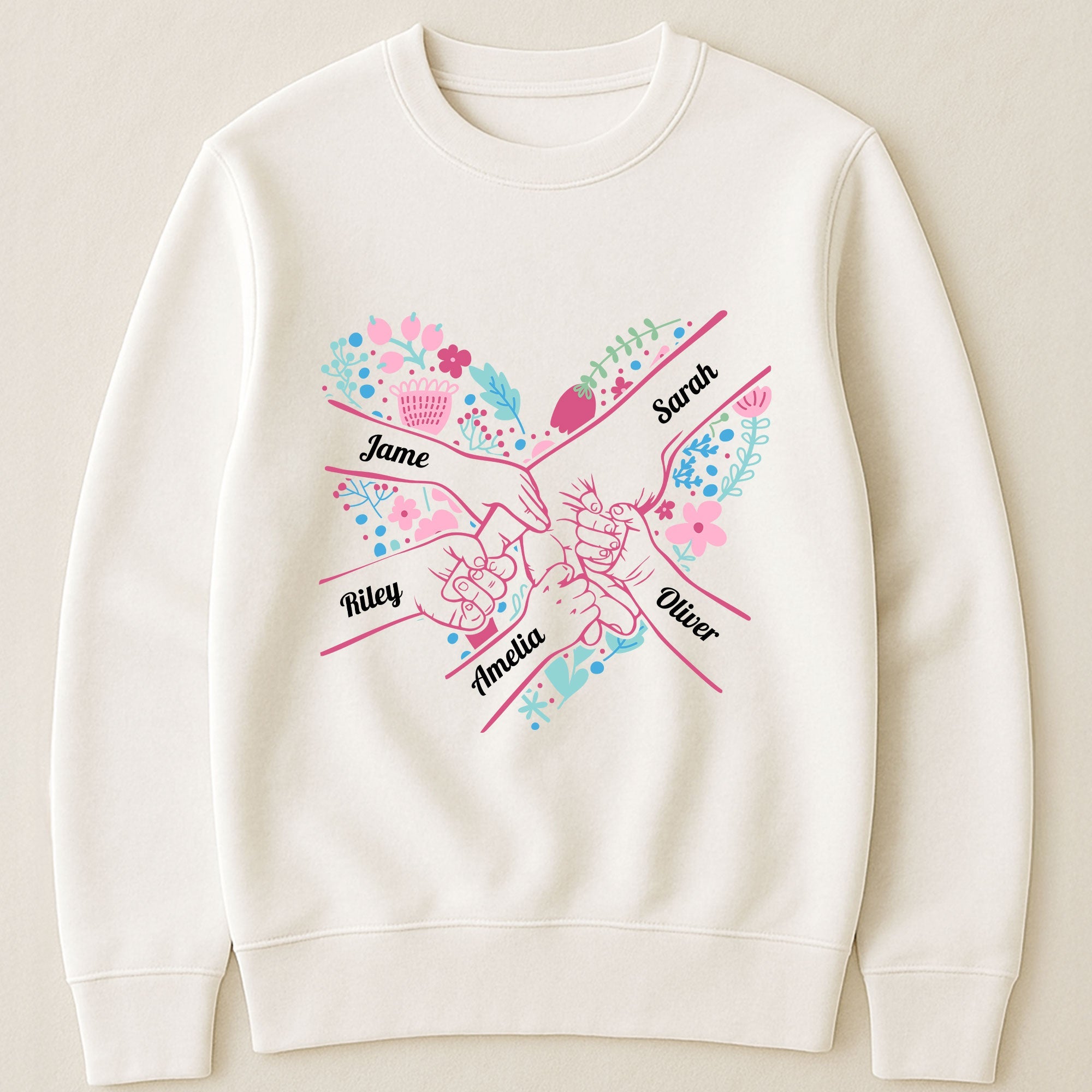 Mother's Day Gifts, Mom Holding Hands Floral Shirt Gift For Mom, Wife, Grandma - Personalized Shirt