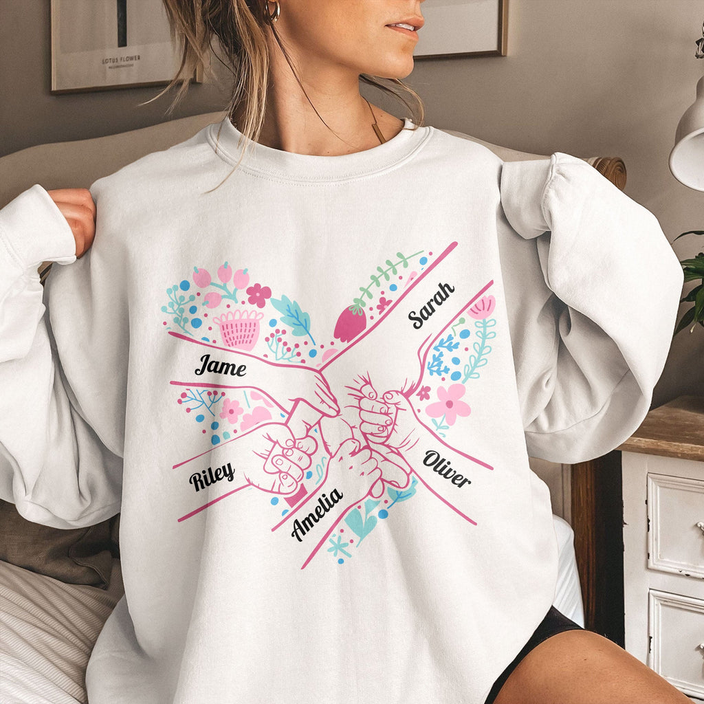 Mother's Day Gifts, Mom Holding Hands Floral Shirt Gift For Mom, Wife, Grandma - Personalized Shirt