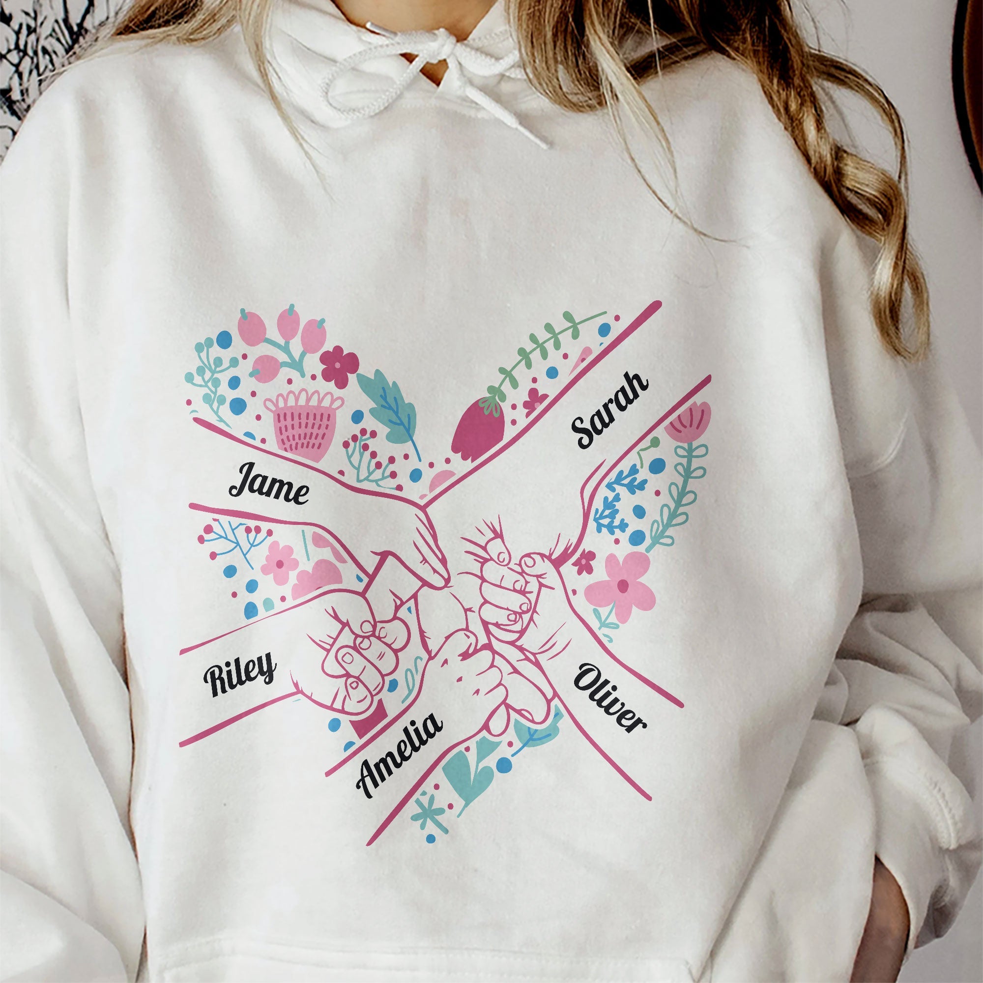 Mother's Day Gifts, Mom Holding Hands Floral Shirt Gift For Mom, Wife, Grandma - Personalized Shirt