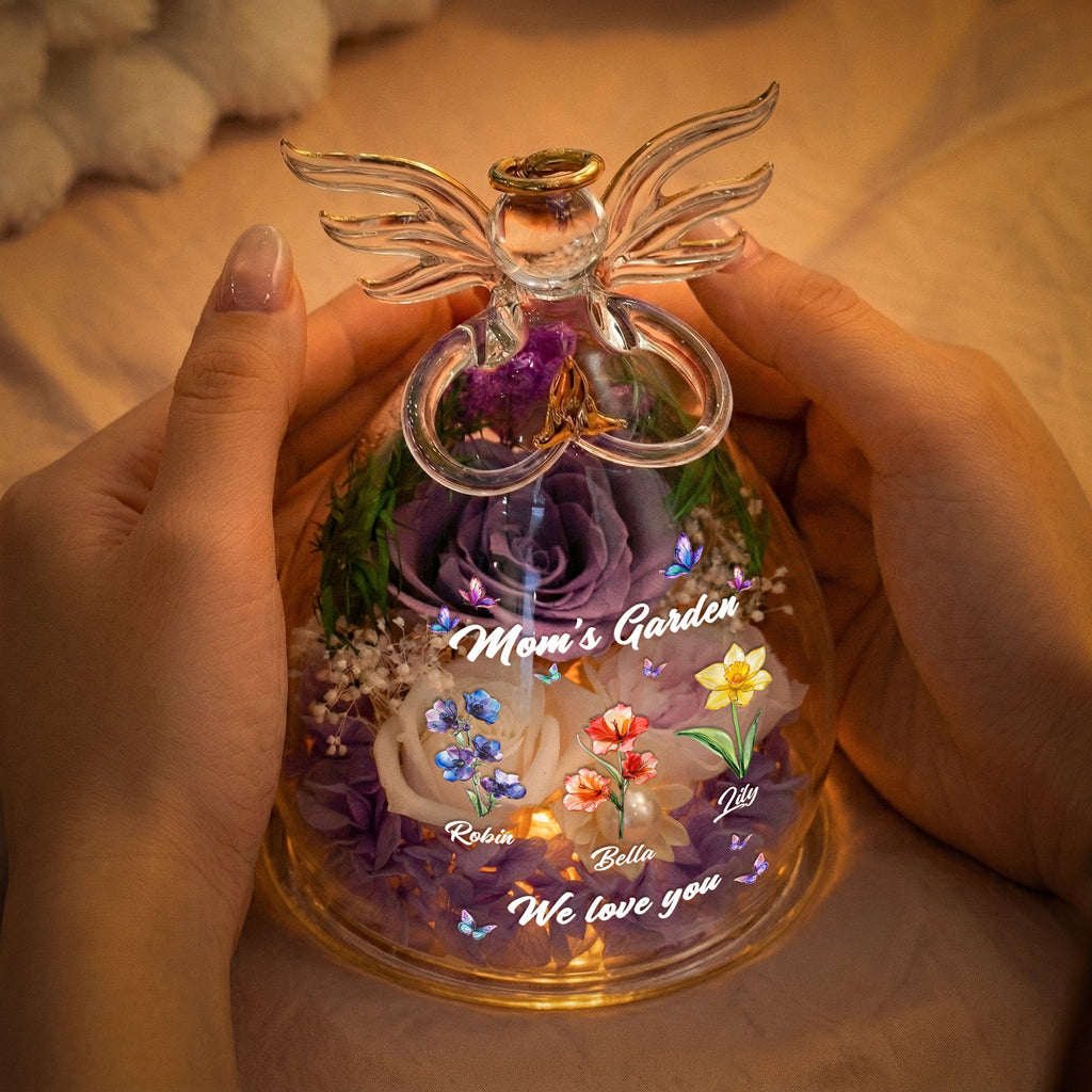 Mother's Day Gifts, Mom's Garden, Grandma's Garden - Custom Kids' Birth Flower - Personalized Flower In Glass Angel Figurines