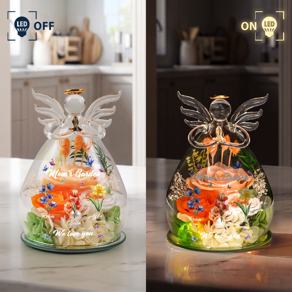 Mother's Day Gifts, Mom's Garden, Grandma's Garden - Custom Kids' Birth Flower - Personalized Flower In Glass Angel Figurines