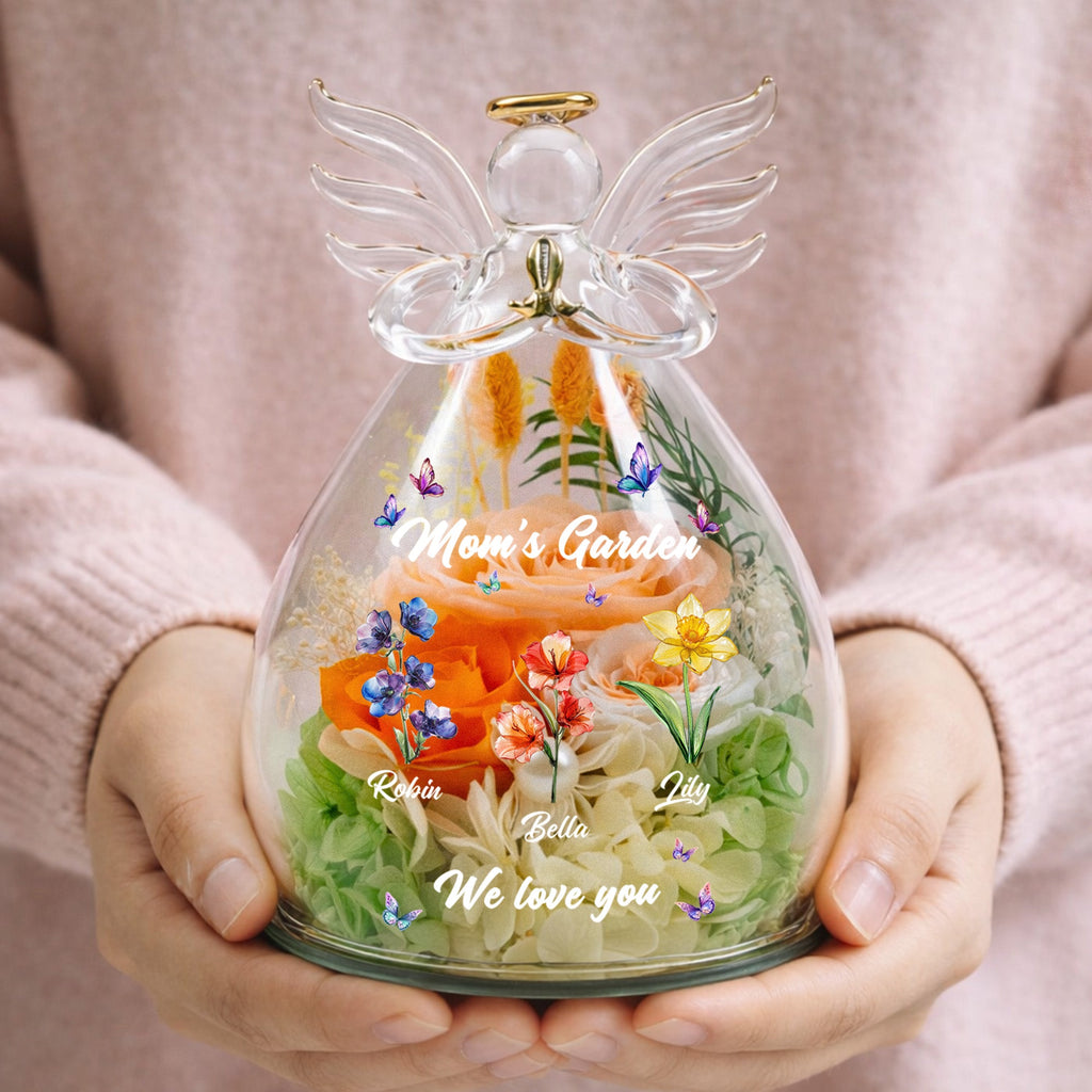 Mother's Day Gifts, Mom's Garden, Grandma's Garden - Custom Kids' Birth Flower - Personalized Flower In Glass Angel Figurines