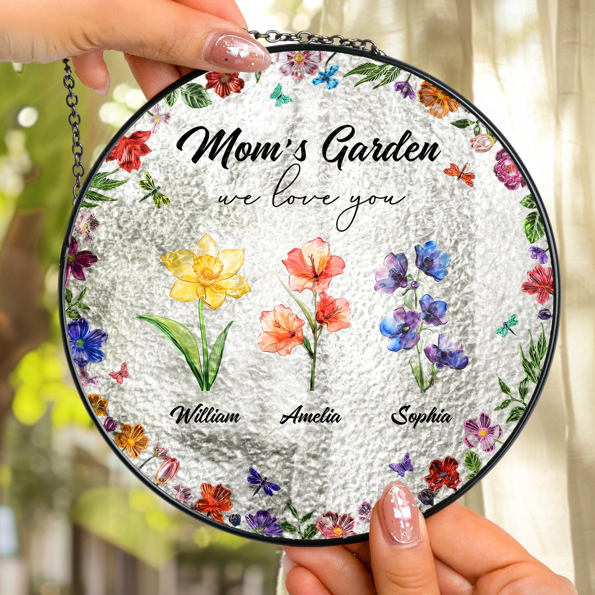 Mother's Day Gifts, Mom's Garden We Love You Custom Birth Flowers - Personalized Window Hanging Suncatcher
