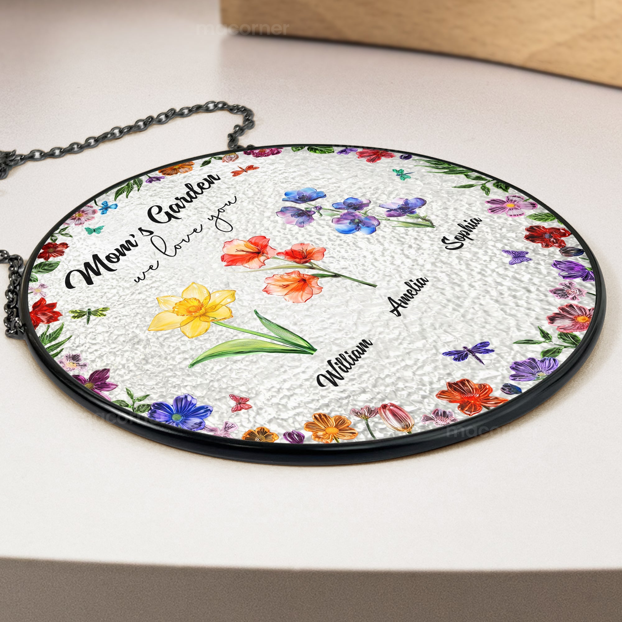 Mother's Day Gifts, Mom's Garden We Love You Custom Birth Flowers - Personalized Window Hanging Suncatcher