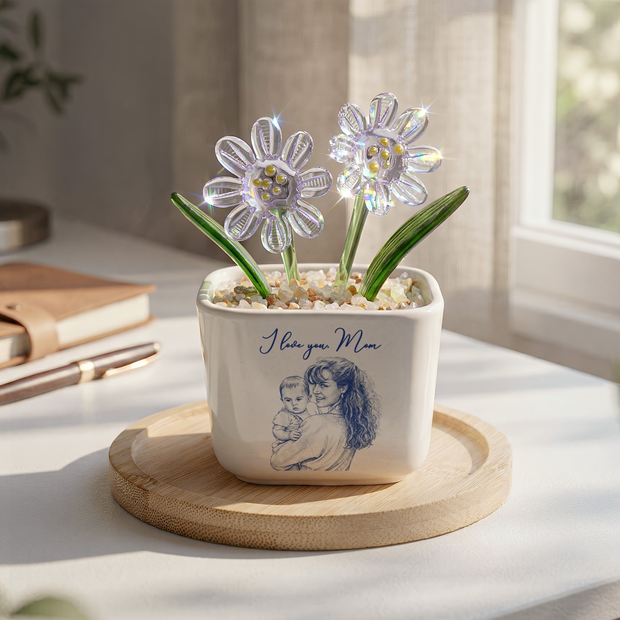 Mother's Day Gifts, Mommy & Me Gift For Mom, Wife, Grandma Custom Glass Birth Flower - Personalized Plant Pot