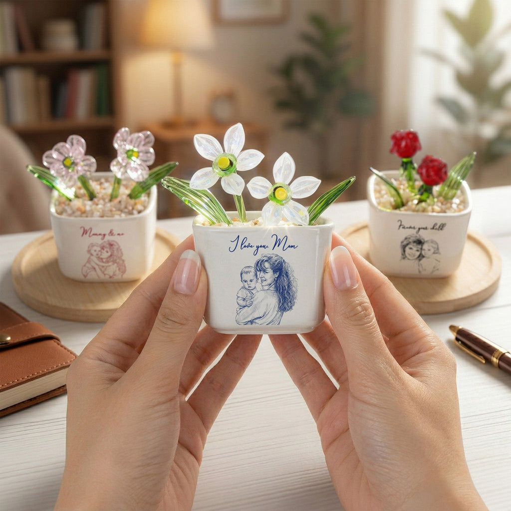 Mother's Day Gifts, Mommy & Me Gift For Mom, Wife, Grandma Custom Glass Birth Flower - Personalized Plant Pot