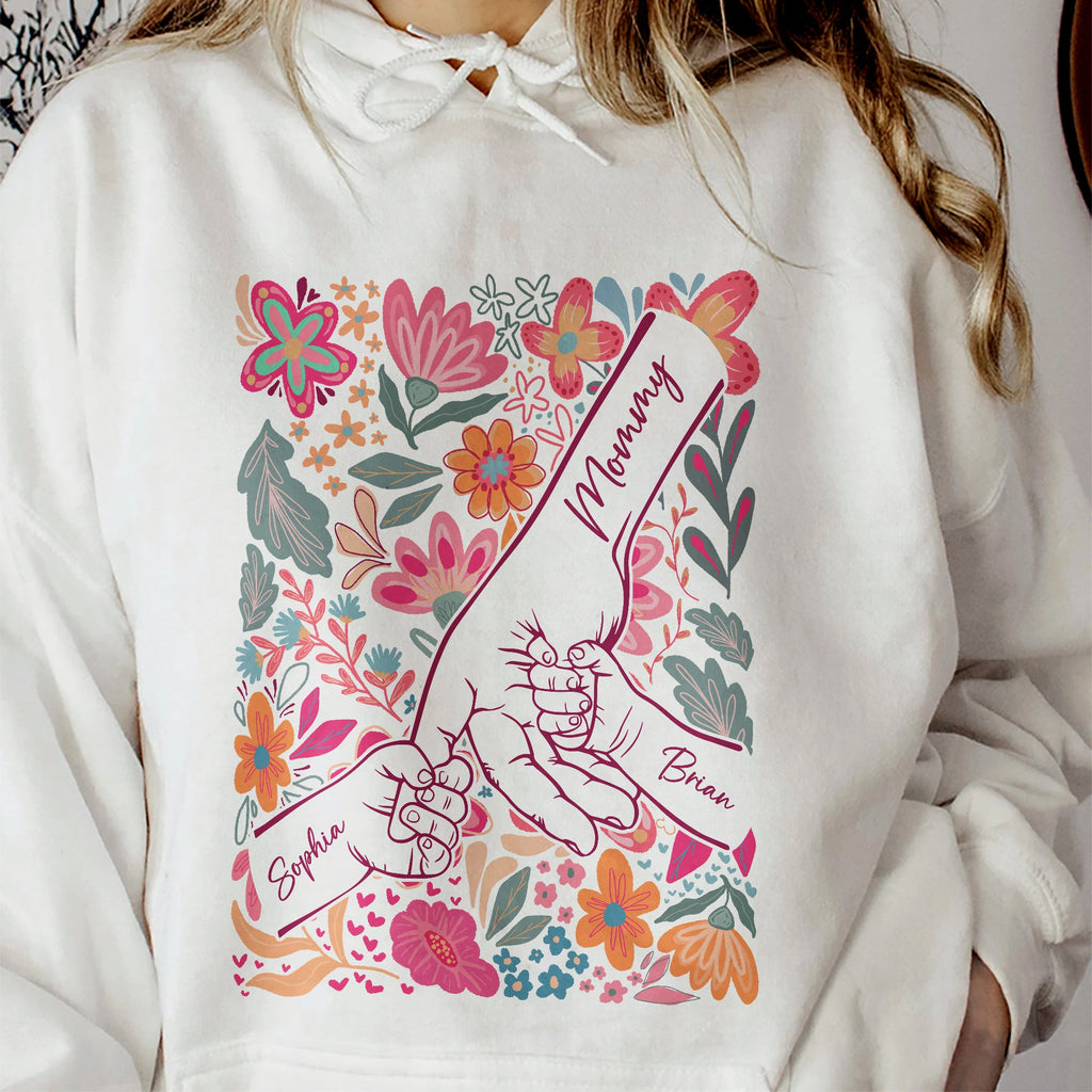 Mother's Day Gifts, Mother & Children Holding Hands Floral Shirt Gift For Mom, Wife, Grandma - Personalized Shirt