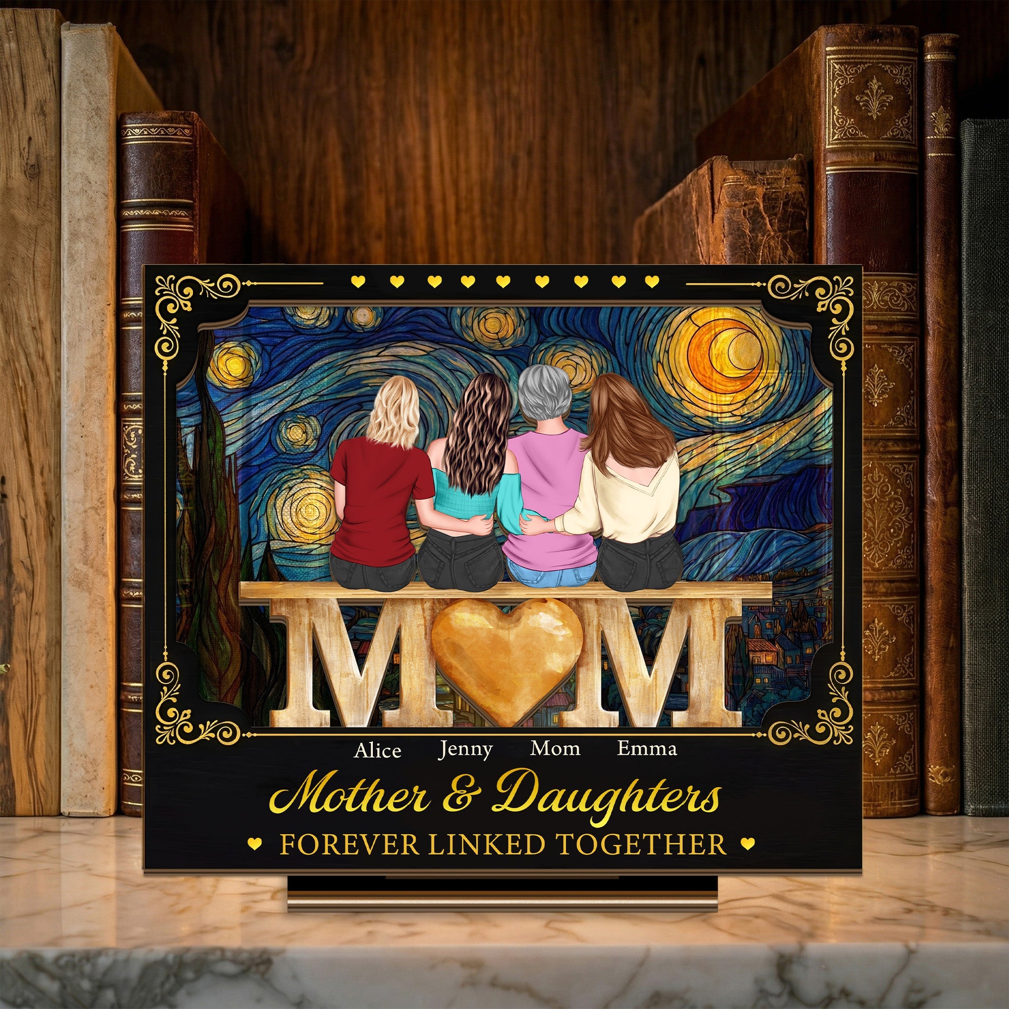 Mother's Day Gifts, Mother & Daughters Forever Linked Together - Personalized Wooden Plaque