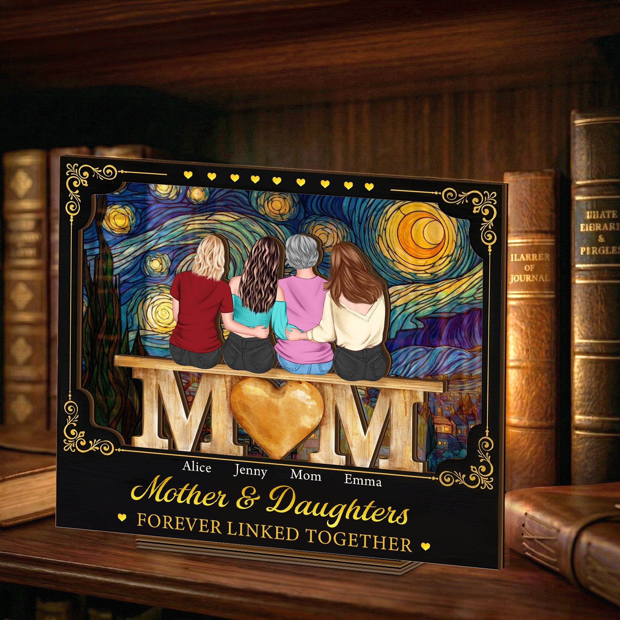 Mother's Day Gifts, Mother & Daughters Forever Linked Together - Personalized Wooden Plaque