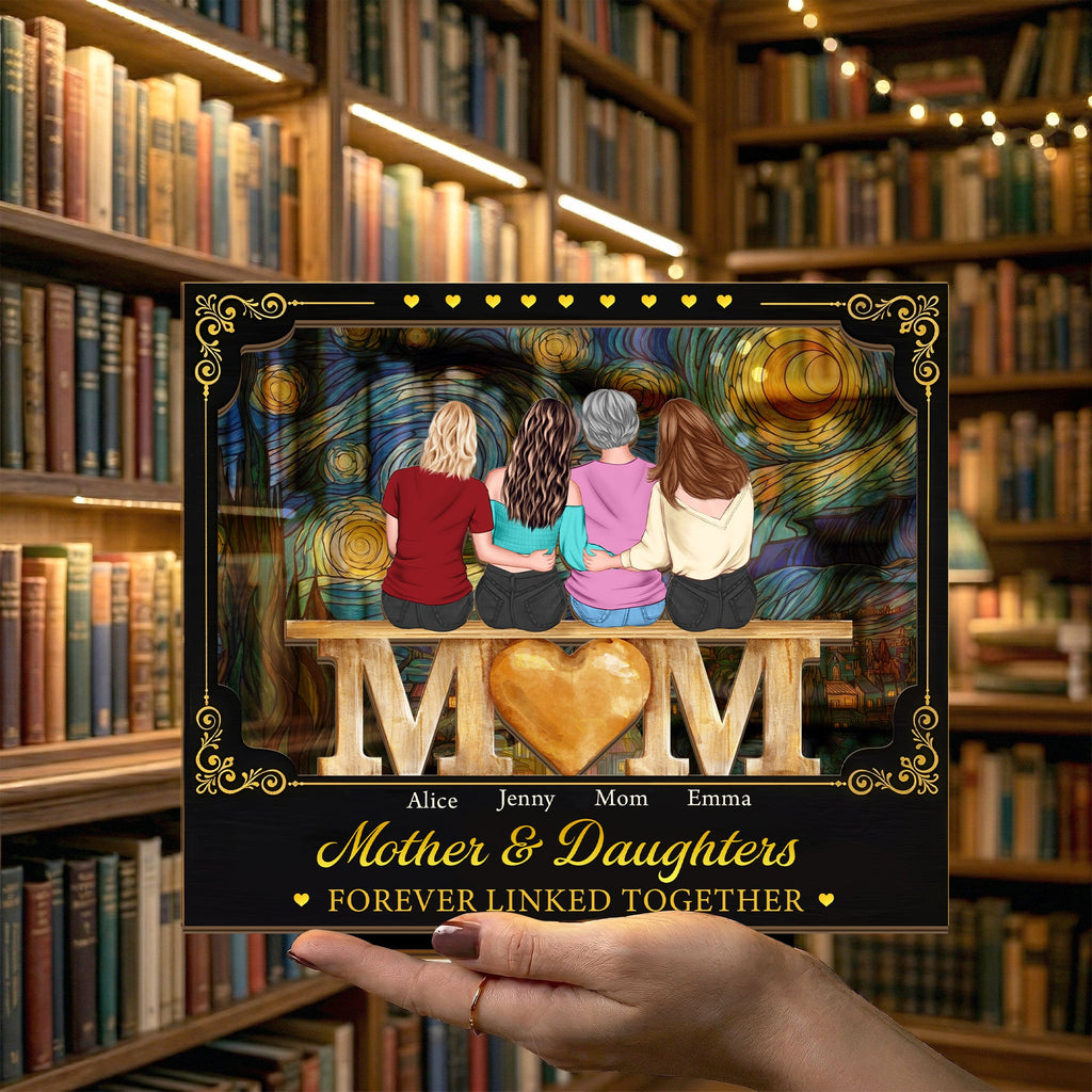 Mother's Day Gifts, Mother & Daughters Forever Linked Together - Personalized Wooden Plaque