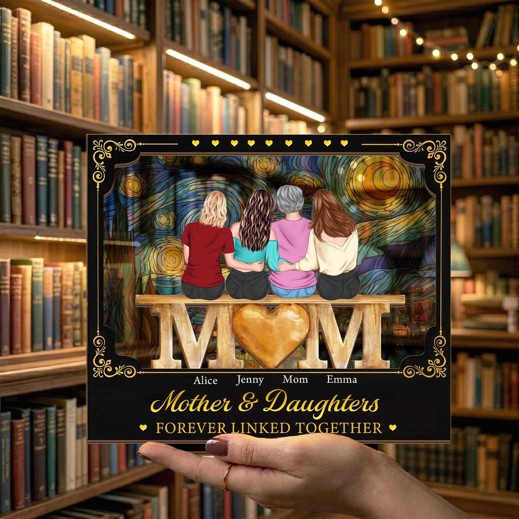 Mother's Day Gifts, Mother & Daughters Forever Linked Together - Personalized Wooden Plaque