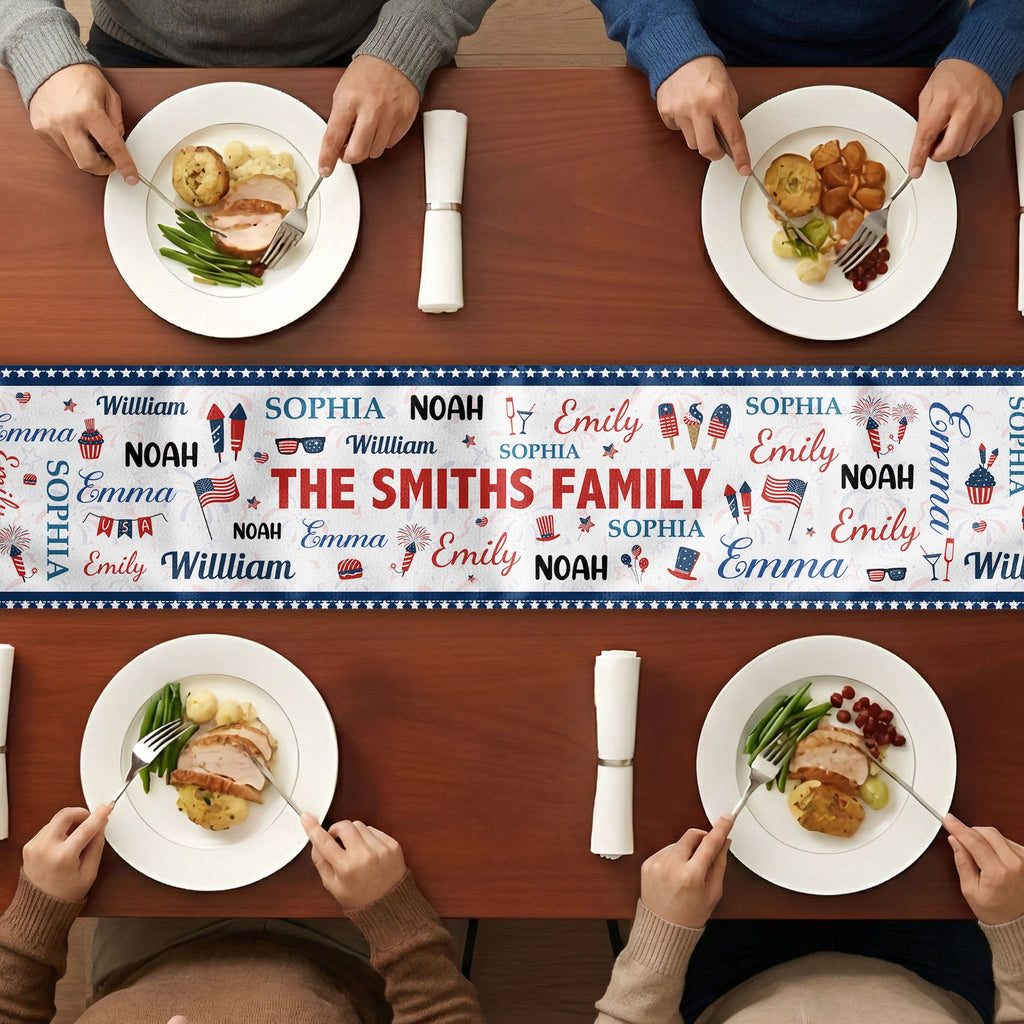 Patriotic Family Repeating Names USA 250th Anniversary - Personalized Table Runner
