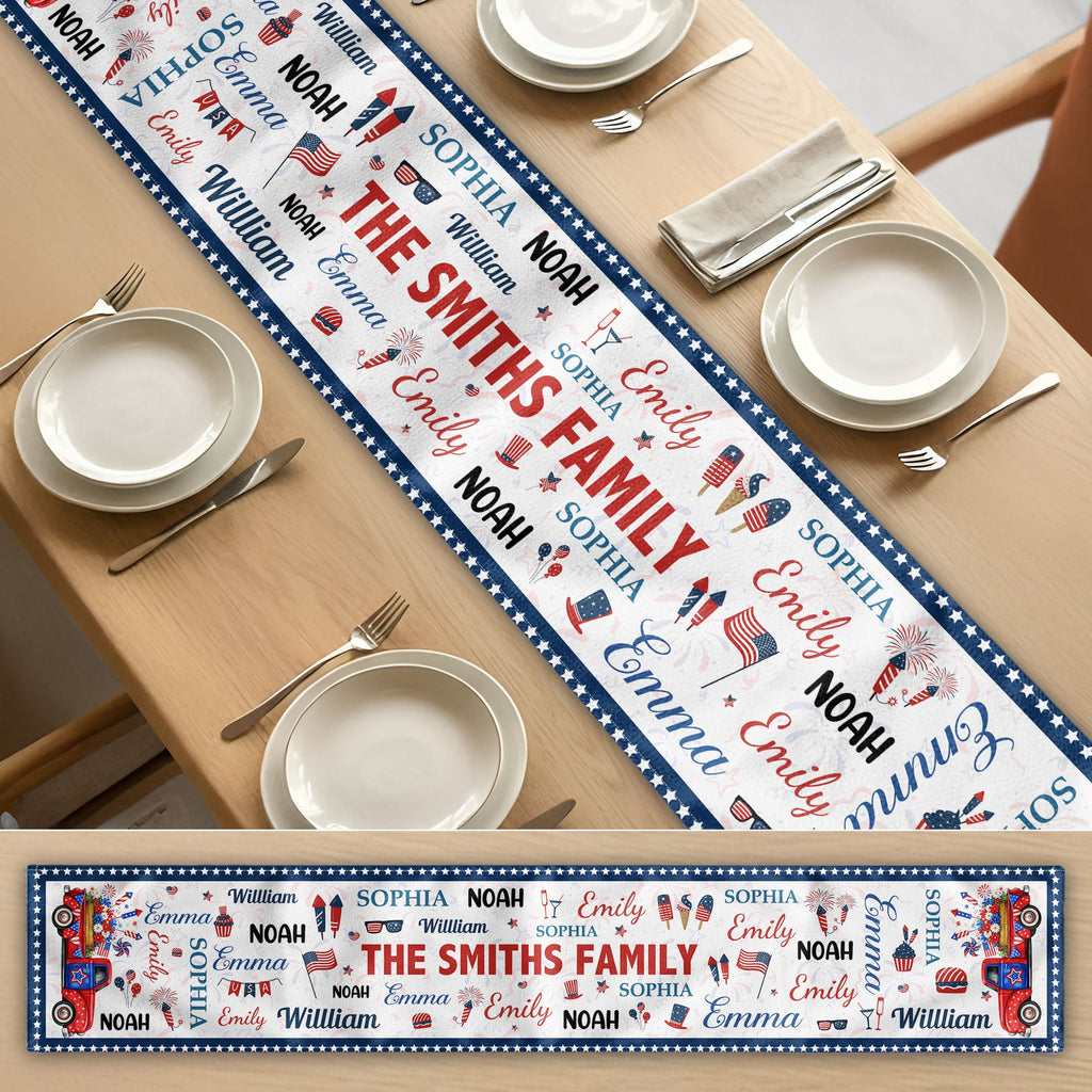 Patriotic Family Repeating Names USA 250th Anniversary - Personalized Table Runner