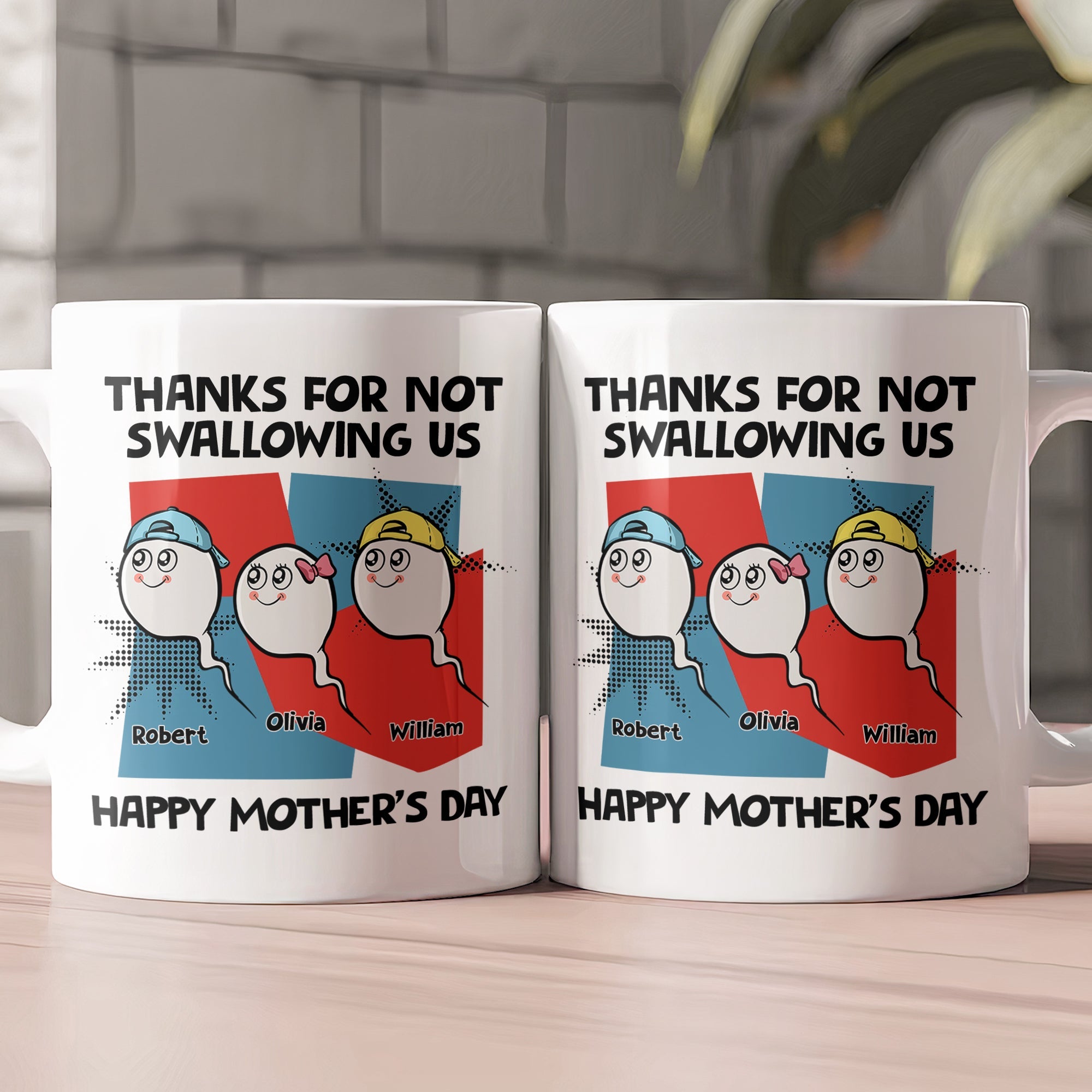 Mother's Day Gifts, Thanks For Not Swallowing Us - Vintage Version - Personalized Mug