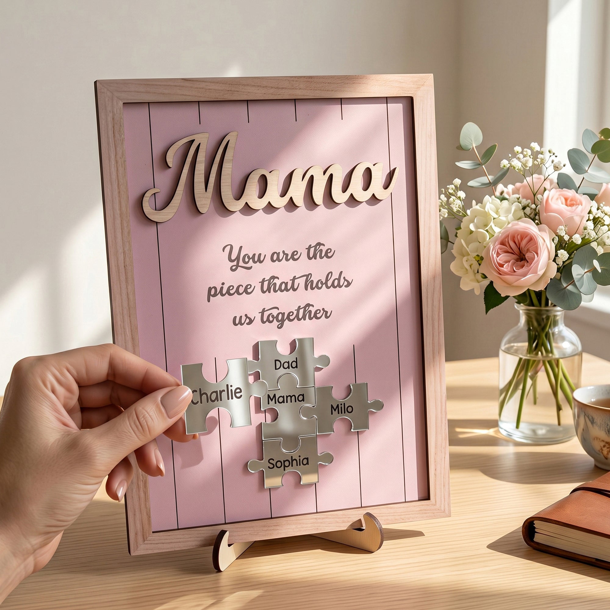 Mother's Day Gifts, The Piece That Holds Us Together Mother's Day Gift New Version - Personalized Wooden Plaque