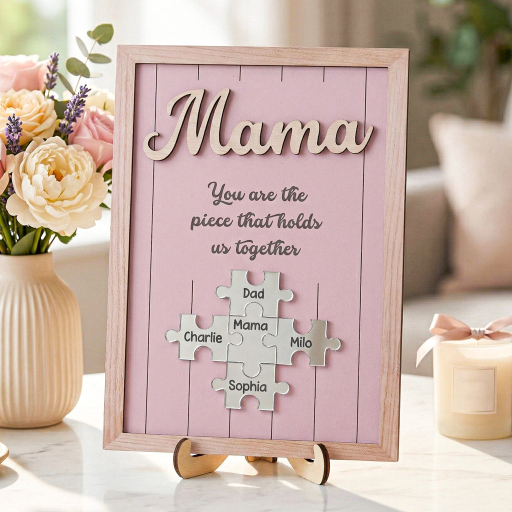 Mother's Day Gifts, The Piece That Holds Us Together Mother's Day Gift New Version - Personalized Wooden Plaque