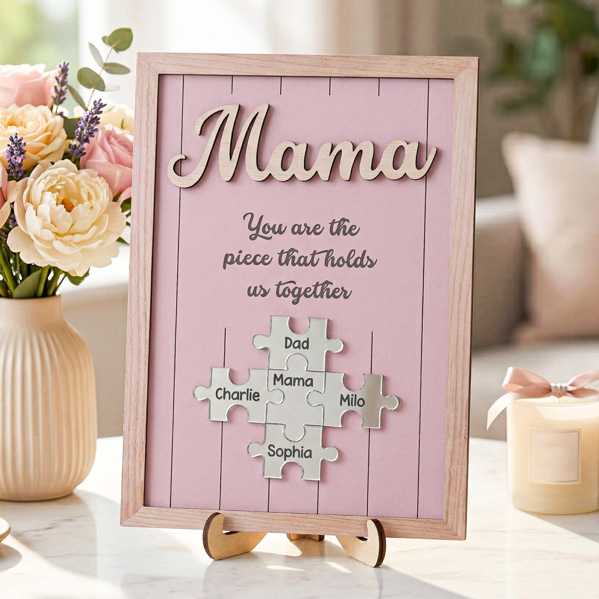 Mother's Day Gifts, The Piece That Holds Us Together Mother's Day Gift New Version - Personalized Wooden Plaque