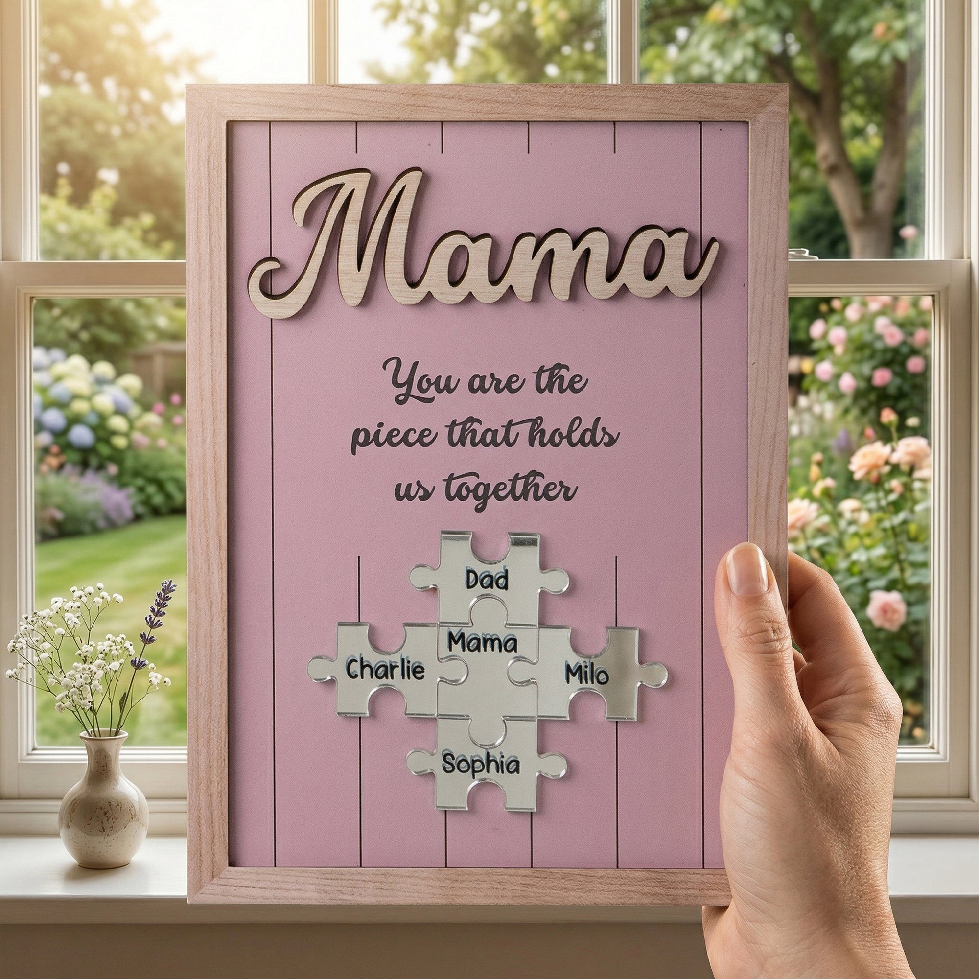 Mother's Day Gifts, The Piece That Holds Us Together Mother's Day Gift New Version - Personalized Wooden Plaque