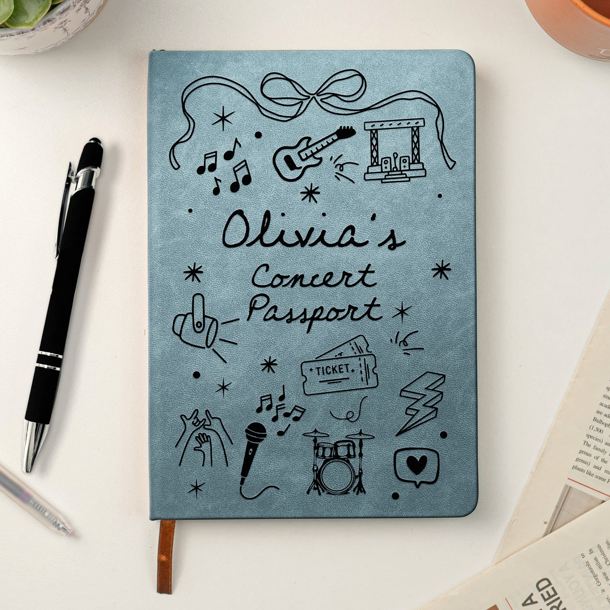 Ticket Keepsake Concert Souvenir Journal For Music Lovers, Daughter, Friends - Personalized Leather Journal