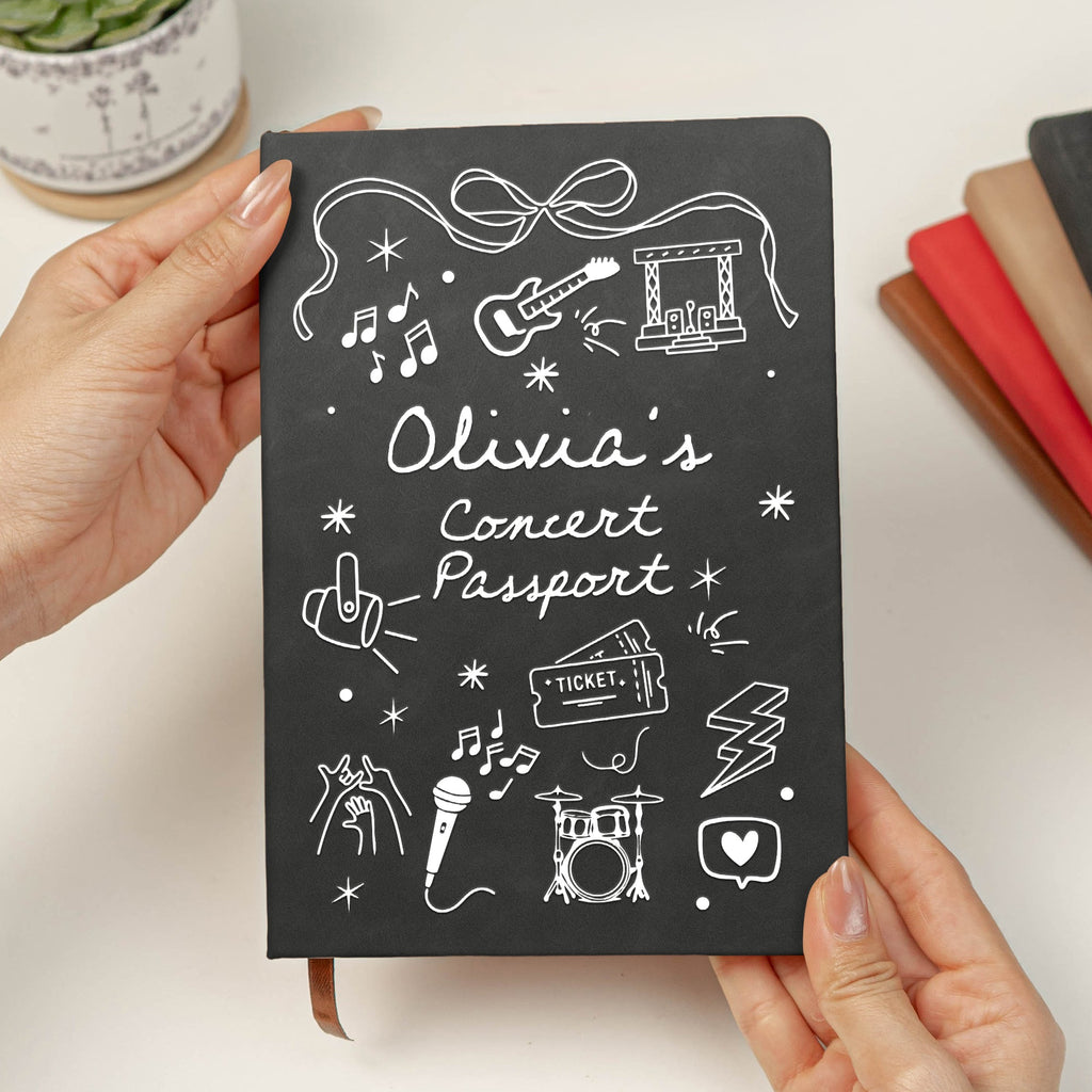 Ticket Keepsake Concert Souvenir Journal For Music Lovers, Daughter, Friends - Personalized Leather Journal