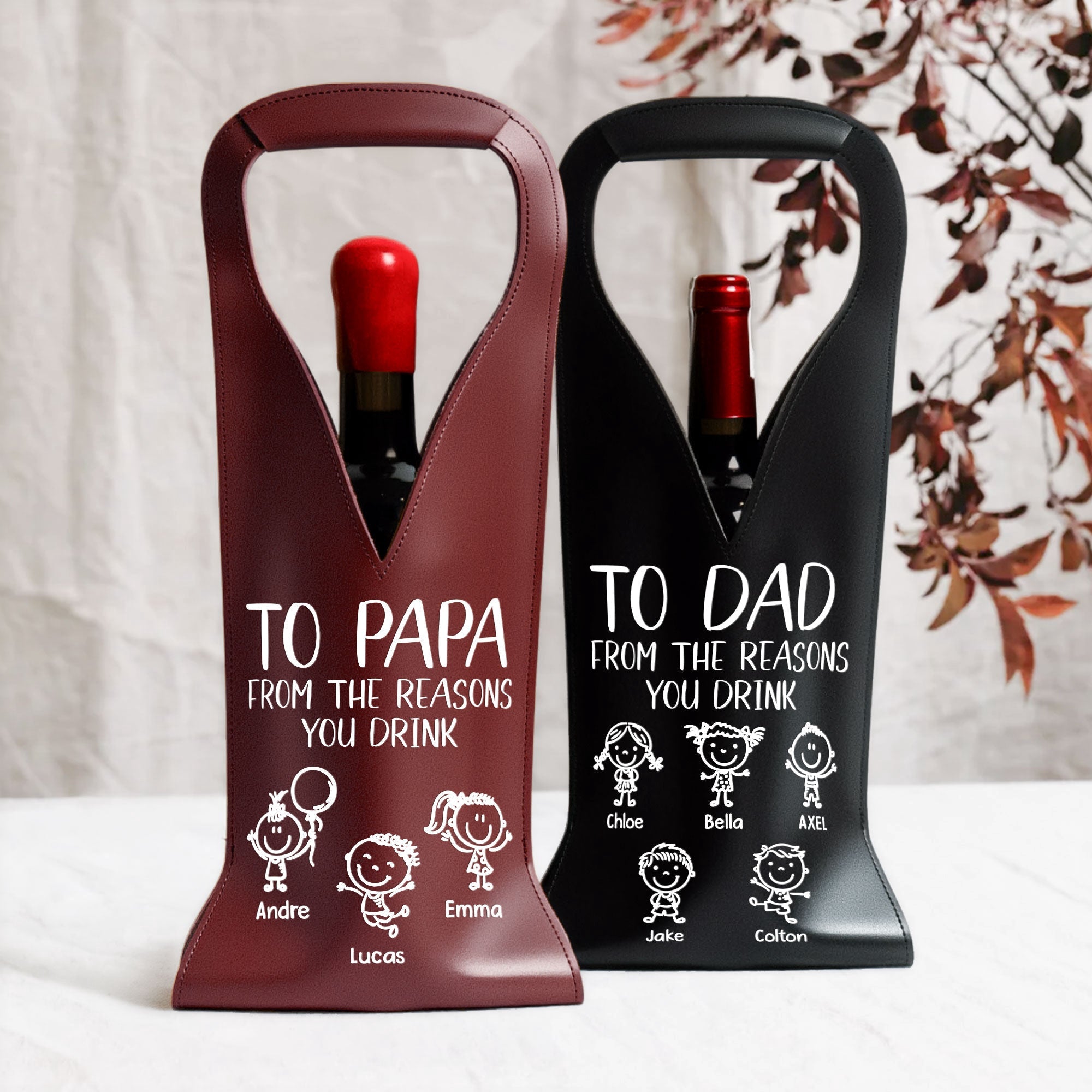 Father's Day Gifts, To Dad From The Reasons You Drink - Fun Gifts For Dad, Husband - Personalized Leather Wine Bag