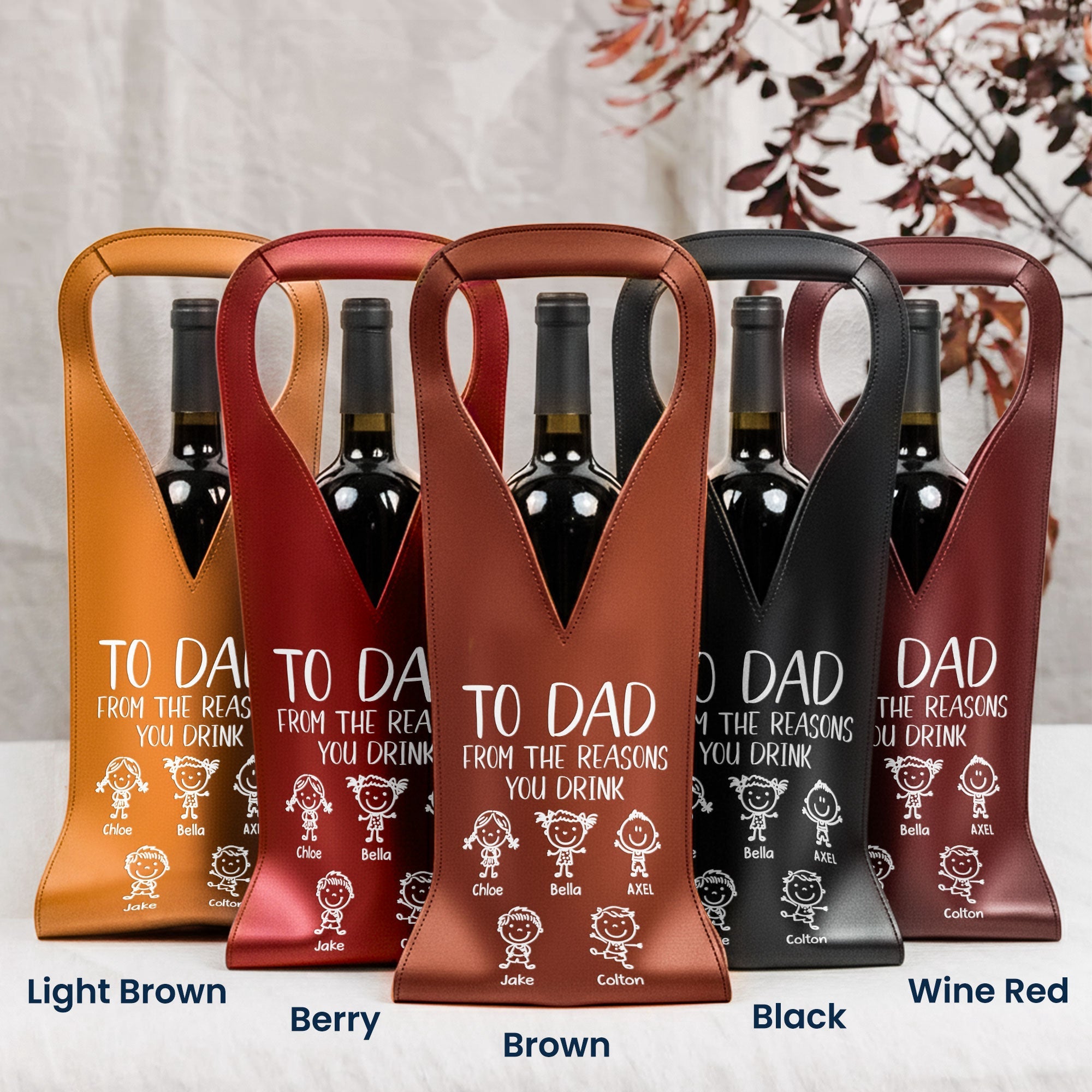 Father's Day Gifts, To Dad From The Reasons You Drink - Fun Gifts For Dad, Husband - Personalized Leather Wine Bag