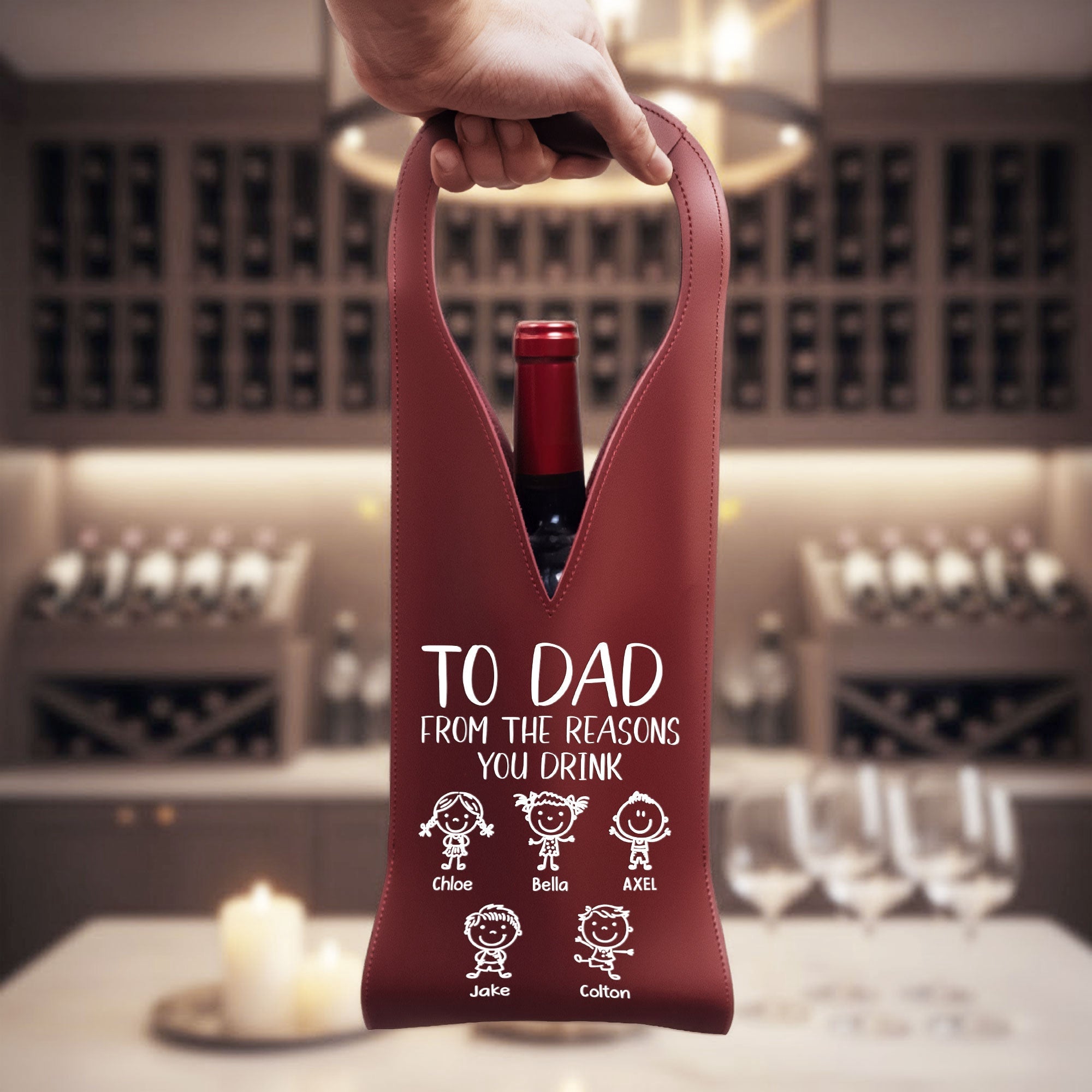 Father's Day Gifts, To Dad From The Reasons You Drink - Fun Gifts For Dad, Husband - Personalized Leather Wine Bag