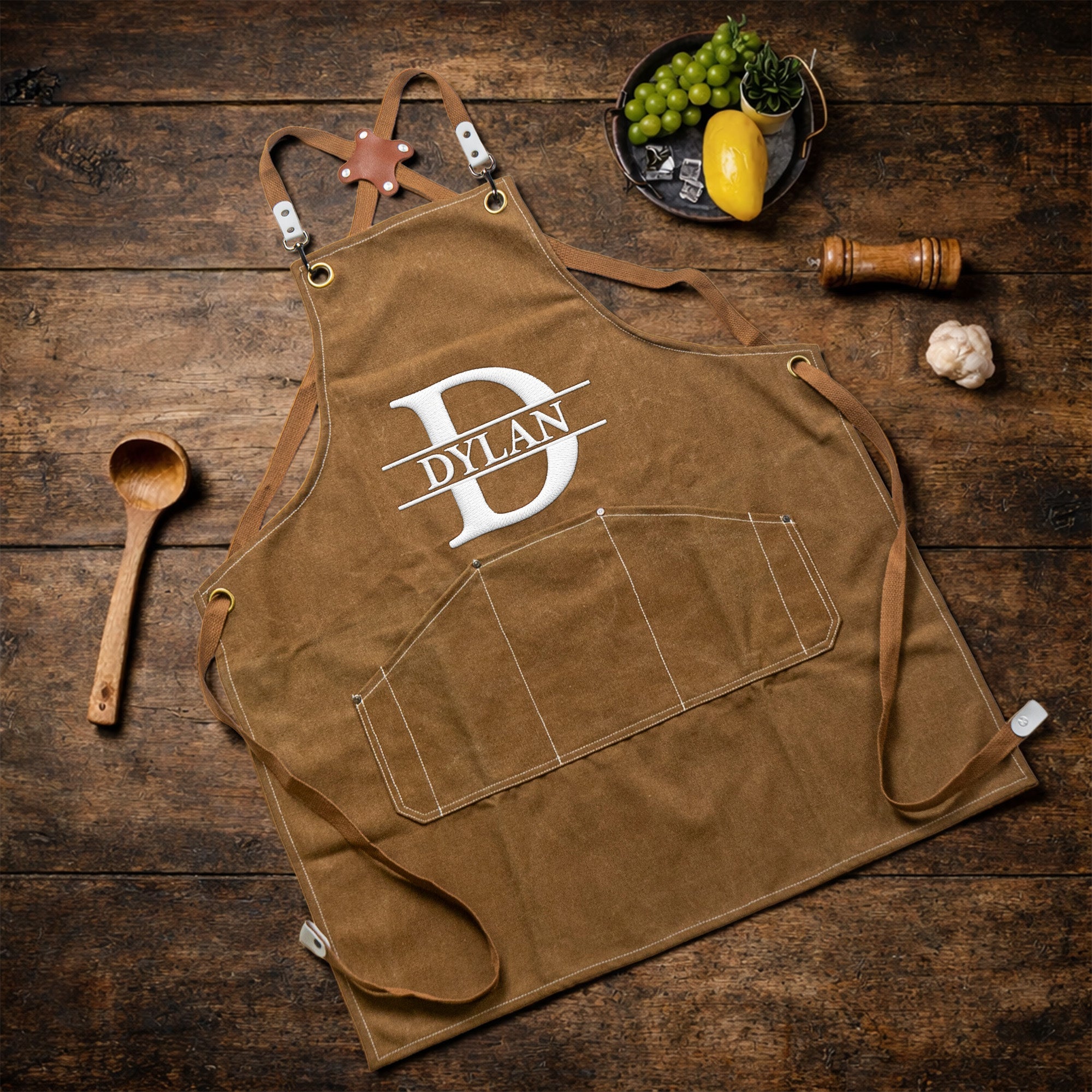 Vintage Monogram, Custom Name Gift For Him - Personalized Apron