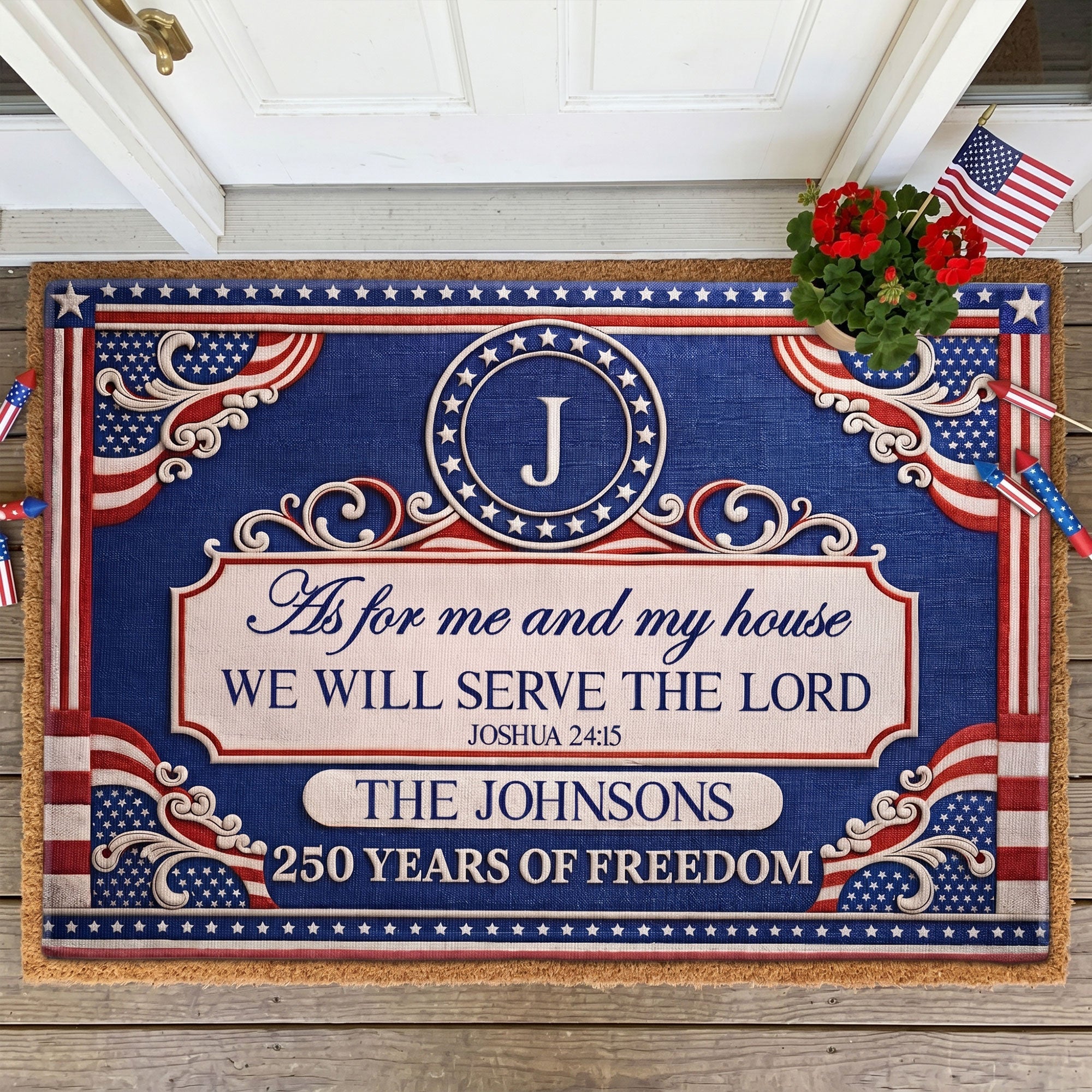 We'll Serve The Lord - 250 Years Of Freedom - Personalized Doormat